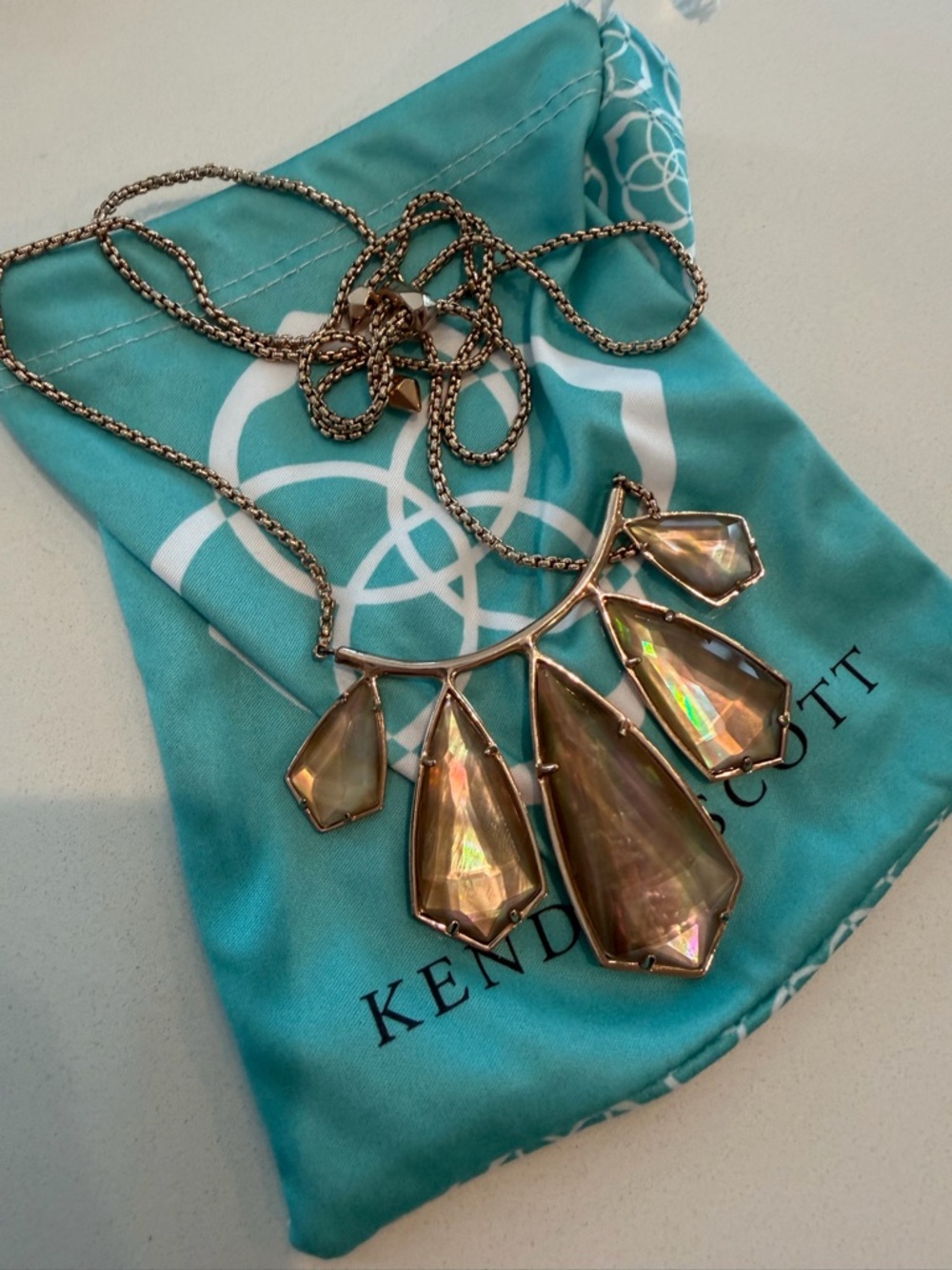 Kendra Scott Rose Gold adjustable  Necklace with IChampagne Stones